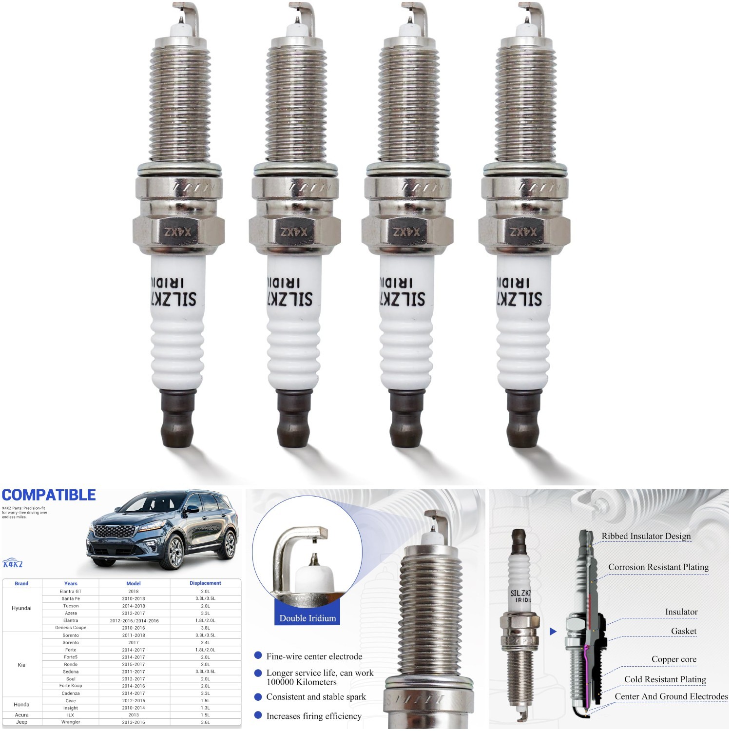Iridium Spark Plug Pack Of 4 For Hyundai Elantra Tucson 2010-2018