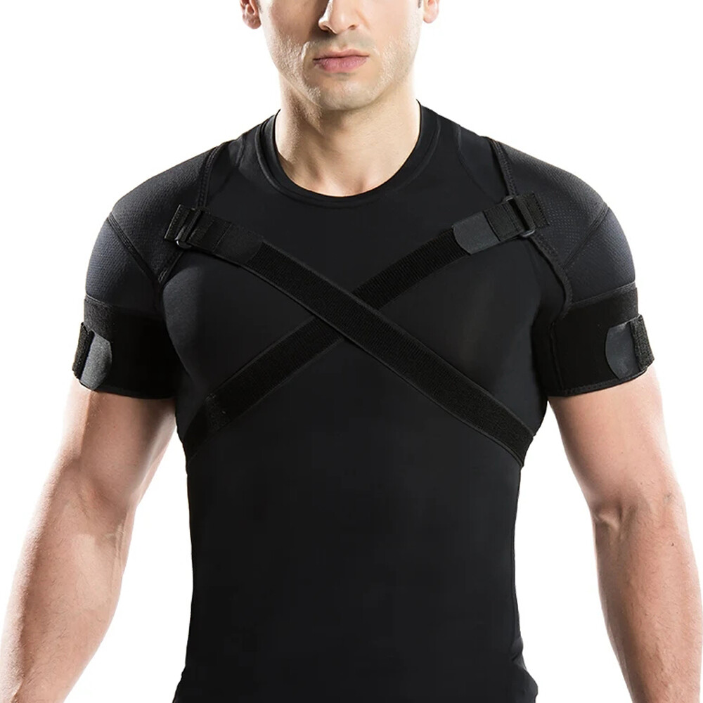 Double Shoulder Brace Torn Rotator Cuff Pain Relief Support Sleeve Adjustable US