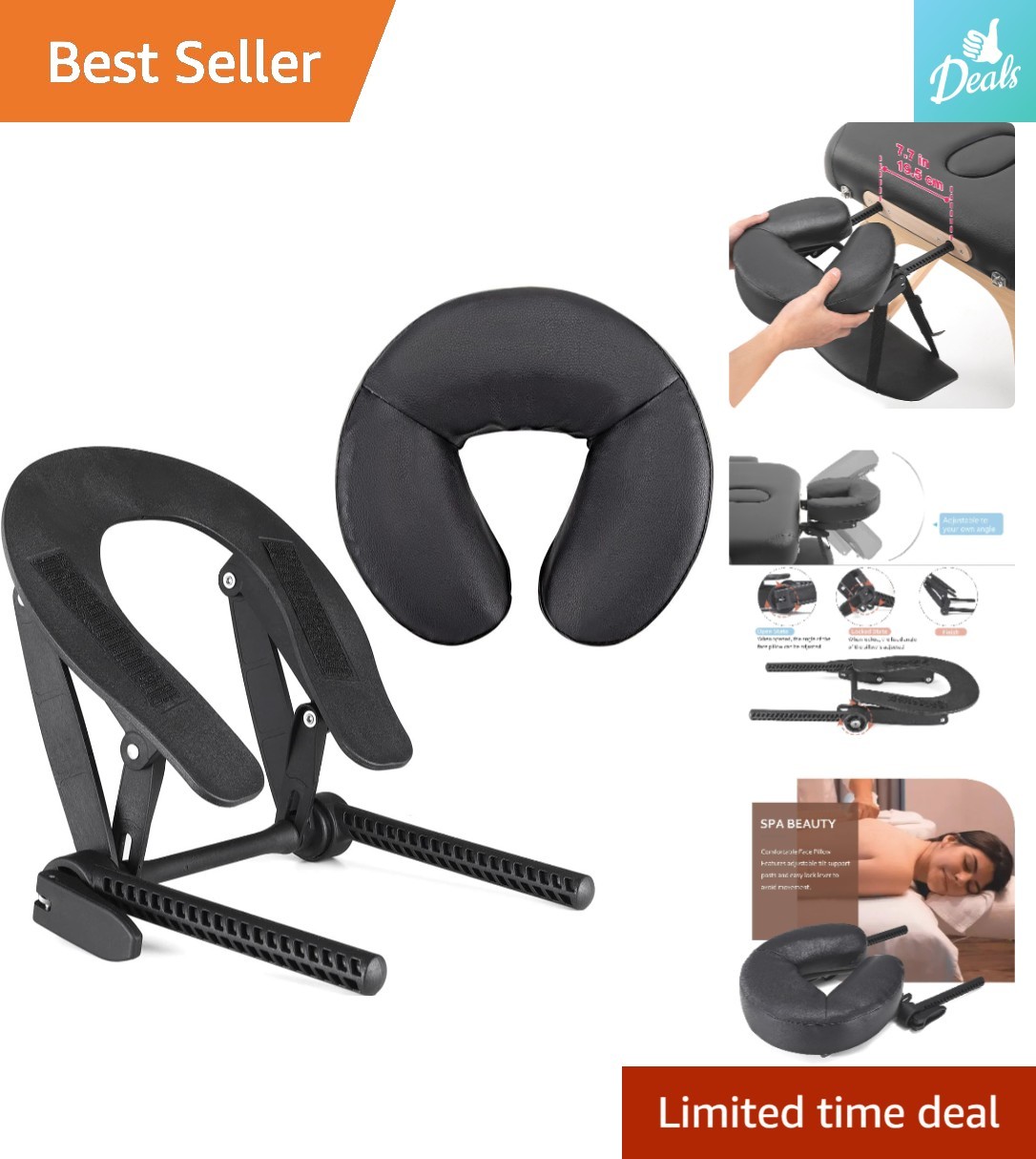 Comfort-Enhancing Adjustable Face Cradle & Cushion for Massage Tables - Black