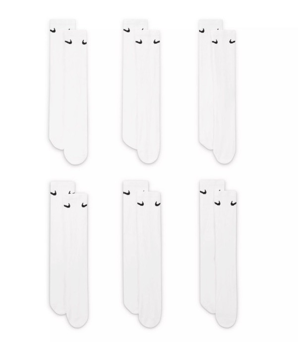 Nike SX6897100 Men's Medium Dri-Fit Socks - White - Mens 6-8 Women 6-10