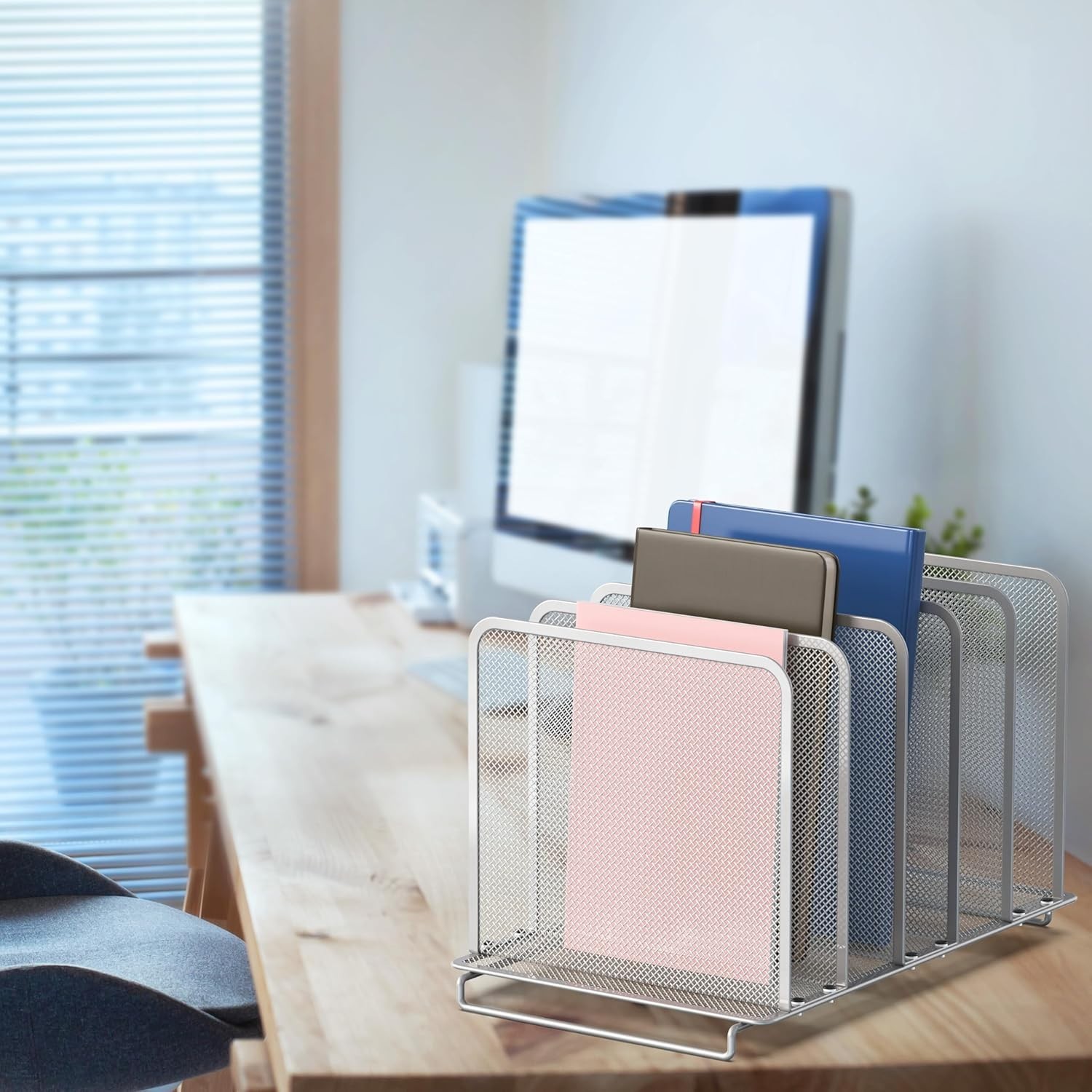 Expandable 5-Section Silver Metal File Sorter for Elegant Workspace Organization