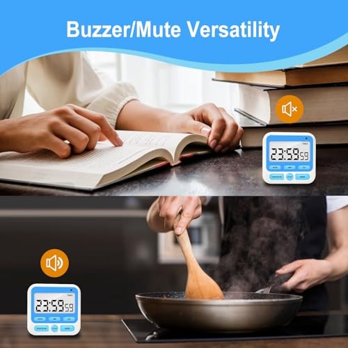 Multifunctional Kitchen Timer with Silent/Alert Mode, 24-Hour Clock, Blue