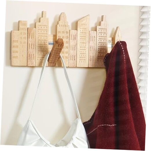 Coat Rack for Small Entryway: Wooden Modern Folding 5 Hooks 16inch Wall