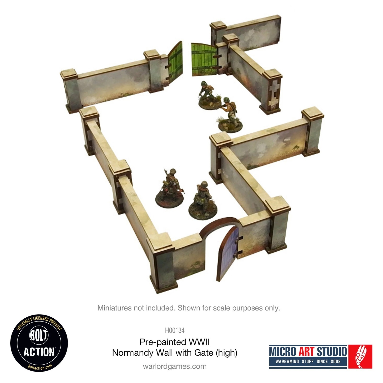 Micro Art Studio: WW2 Normandy Wall with Gate (High) HDF Prepainted Terrain