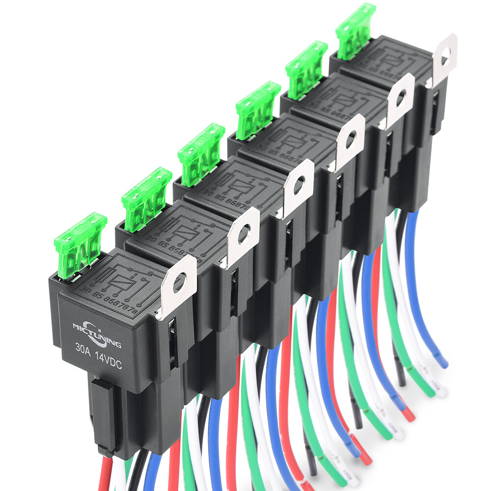 6 Pack 5 Pin Fuse Relay Switch Harness Set 30A 12V Universal SPDT 14 AWG Fuse US