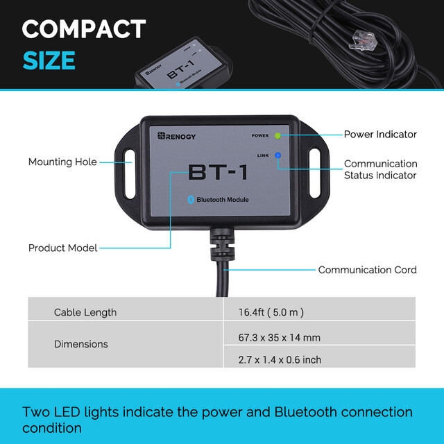 Renogy Bluetooth Module RJ12 Communication Port BT-1 RS232 for Charge Controller