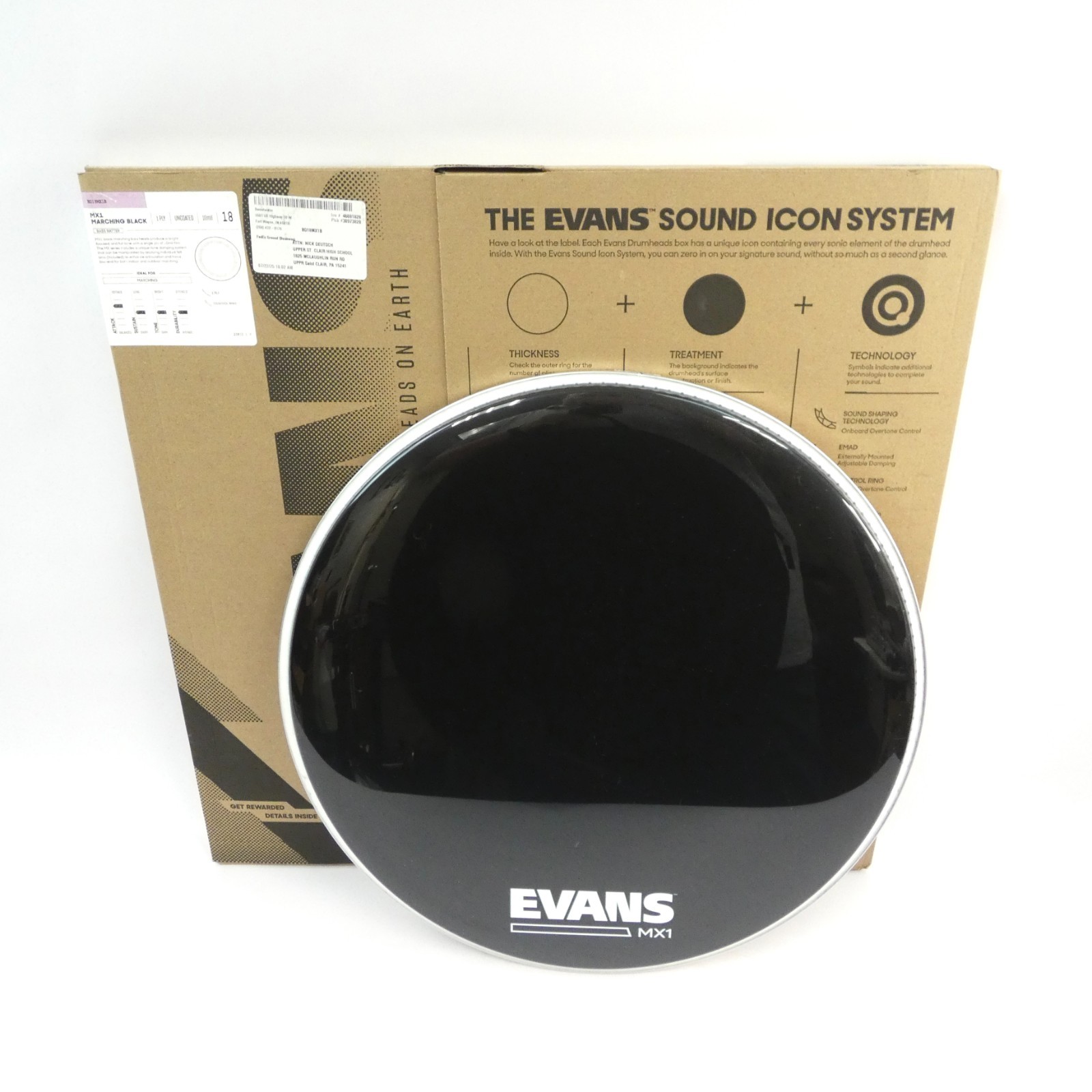 BRAND NEW (Open Box) Evans BD18MX1B 18" MX1 Black Marching Bass Drum Head