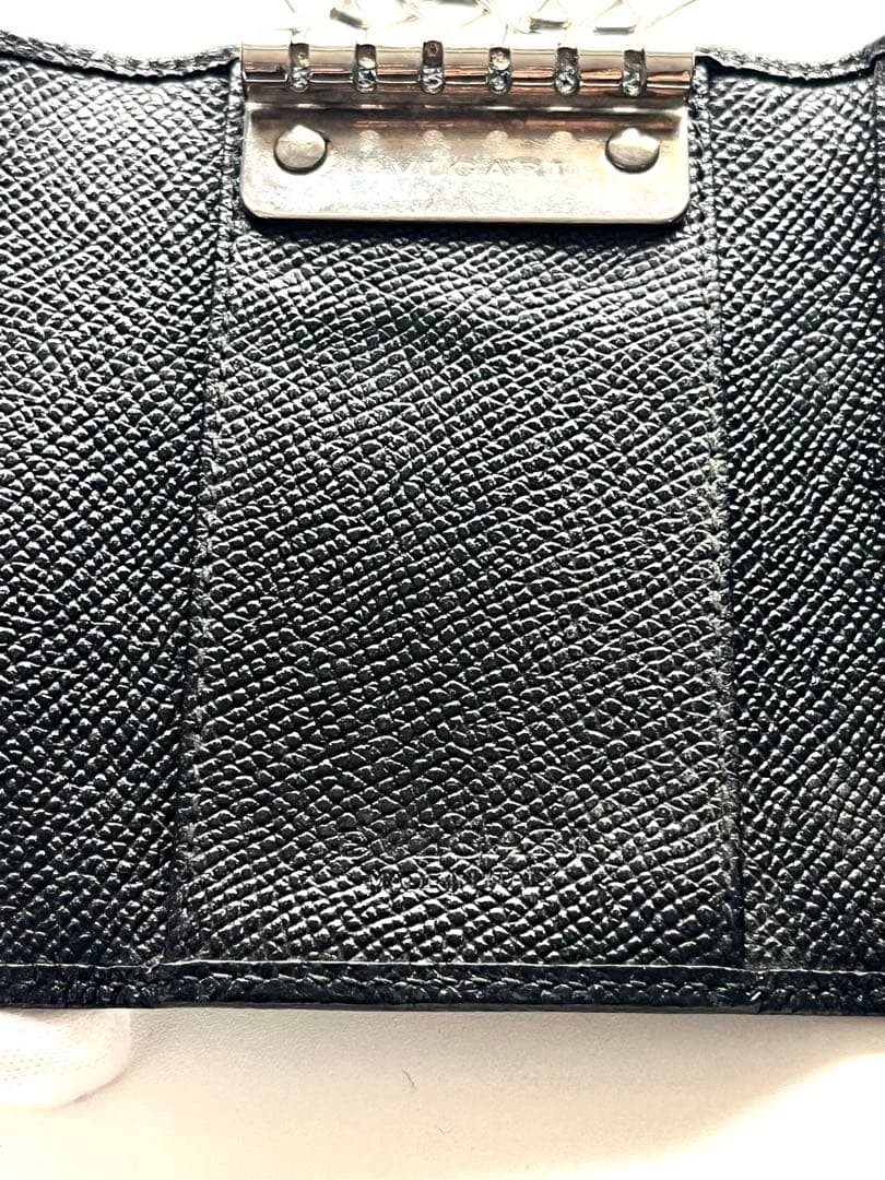 BVLGARI 6 Key Holder Black Leather Logo Ring Italy Wallet Case