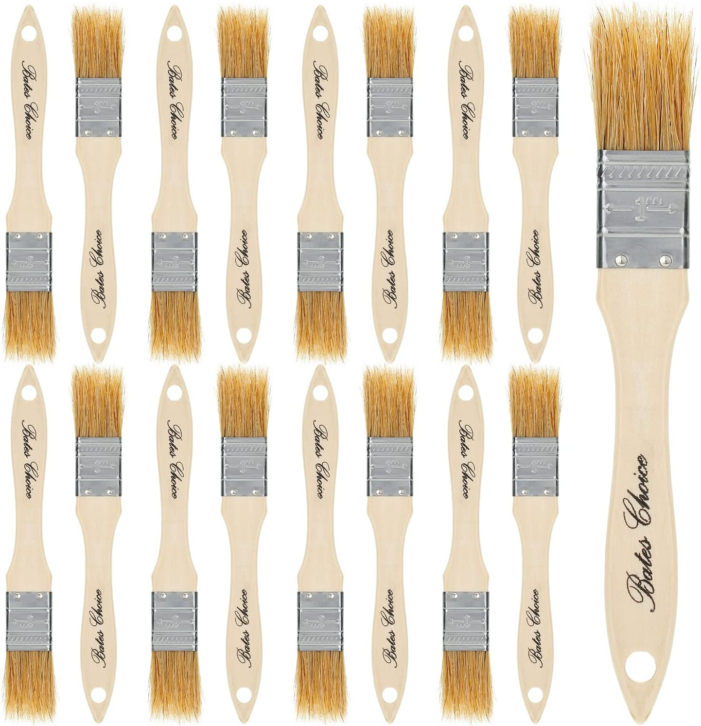 Bates- Chip Paint Brushes, 1 Inch, 16 Pack Natural Bristle Brushes | with Wood H