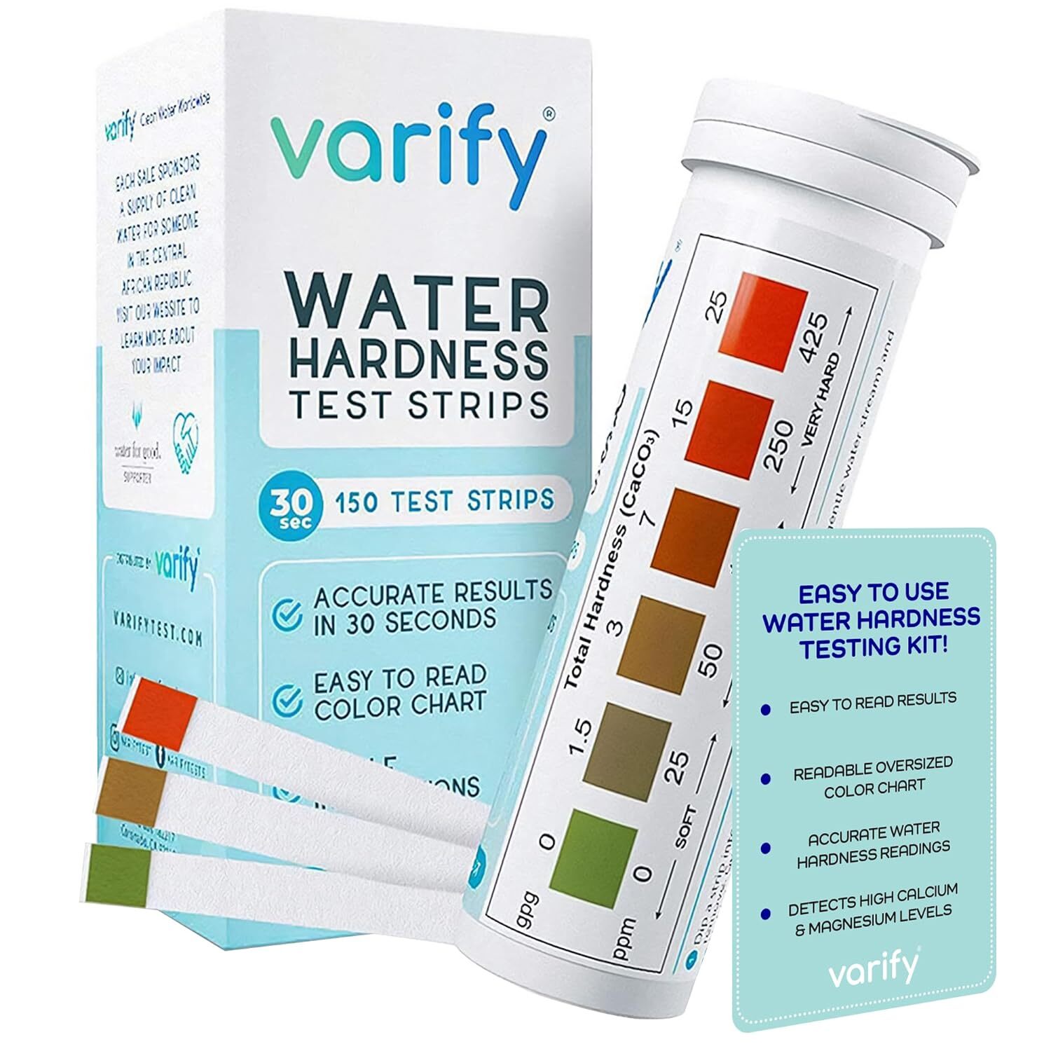 Varify Water Hardness Test Kit 150 Strips Quick Accurate Results Easy Read Chart