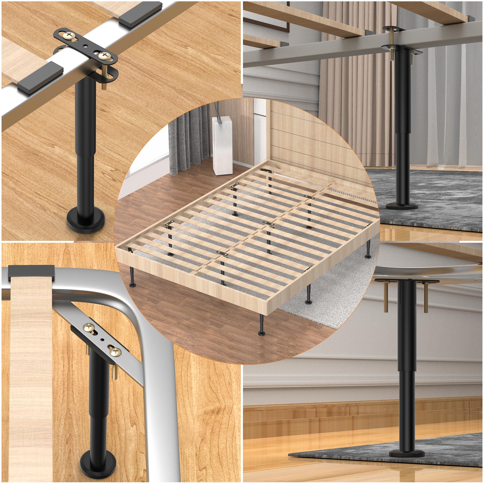 4 Pcs Adjustable Height Bed Support Legs 1017 Inch Bed Frame Center Support Legs
