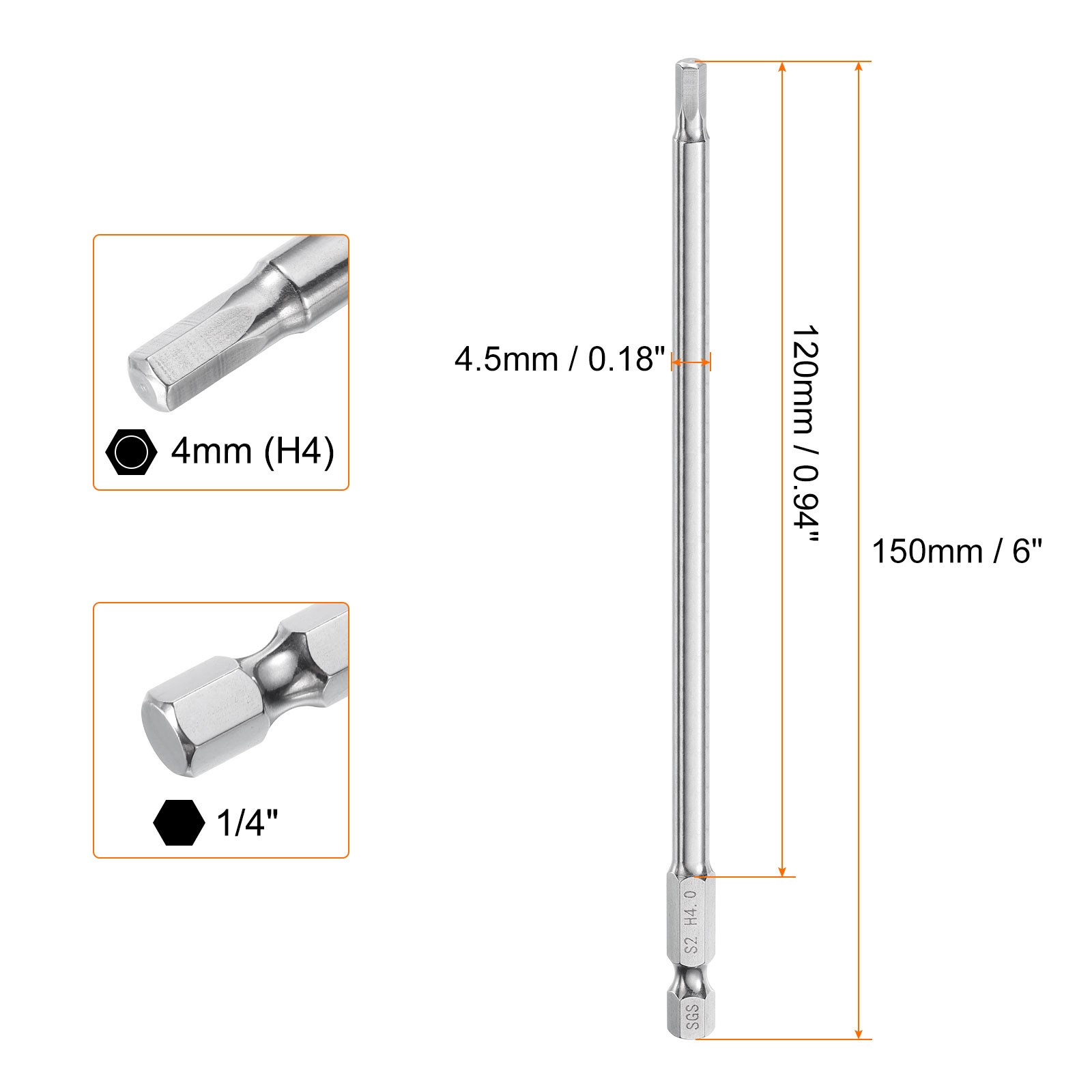 2pcs 4mm (H4) Hex Head Wrench Drill Bit 6" Long Magnetic Screwdriver Bits