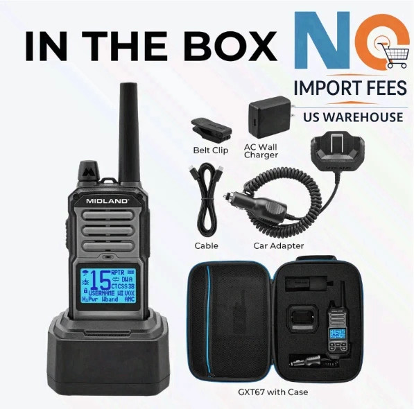 Midland GXT67 FRS/GMRS Radio 5W 33Ch Repeater IP67 Li-Ion w/ Mic Charger