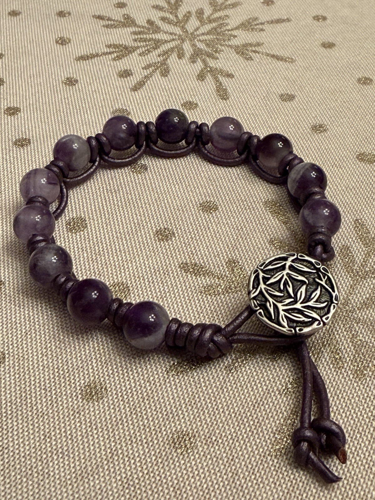 Amethyst And Leather Handmade Bracelet, 6.75”