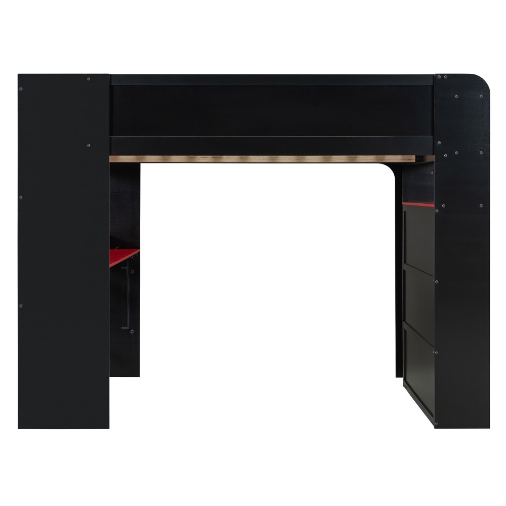 Full Size Bunk Bed with Desk, RGB Lights, Wardrobe, Storage for Gaming Setup