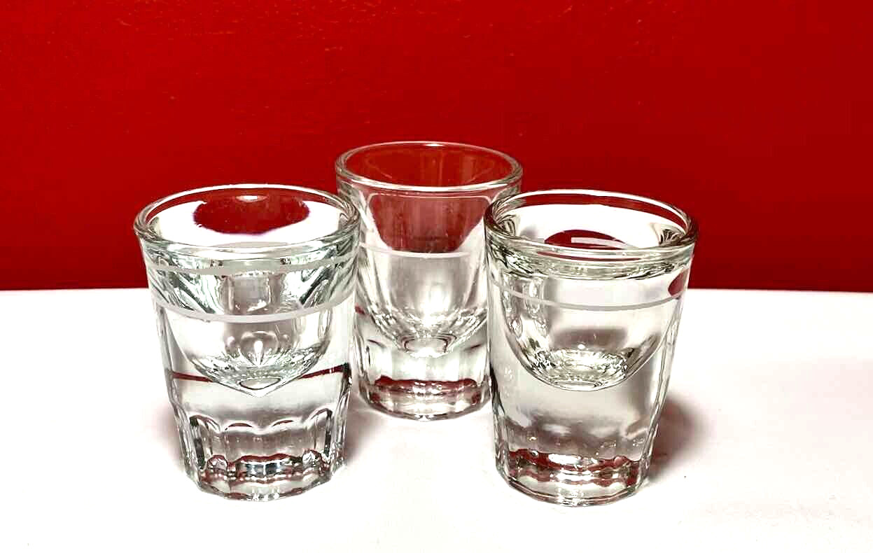 Shot Glasses 3 Libbey Bartenders White Line Heavy Base Excellent Bar Ware