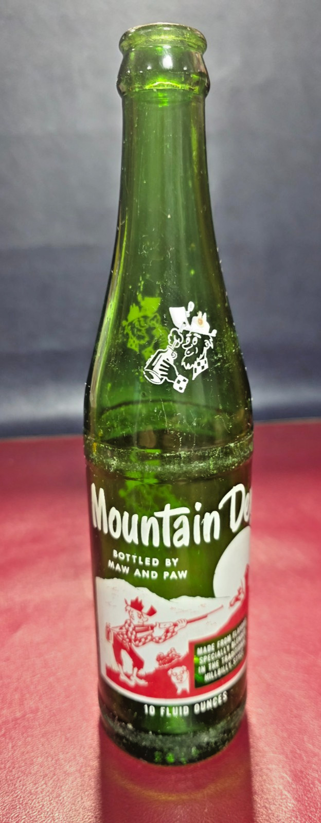 Vintage* Mountain Dew -ACL- "Bottled  by Maw & Paw" Hillbilly Style Bottle 10oz.