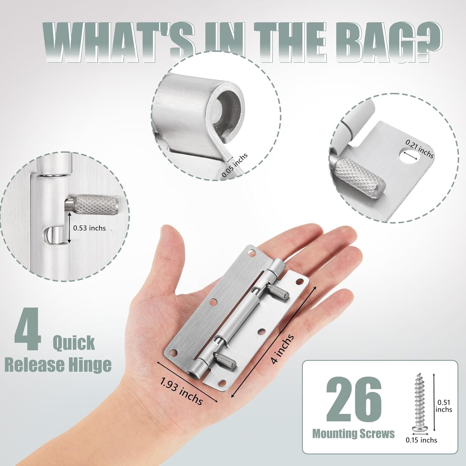 4 Inch Quick Release Hinge, Stainless Steel 304, Detachable, Spring Release Hing