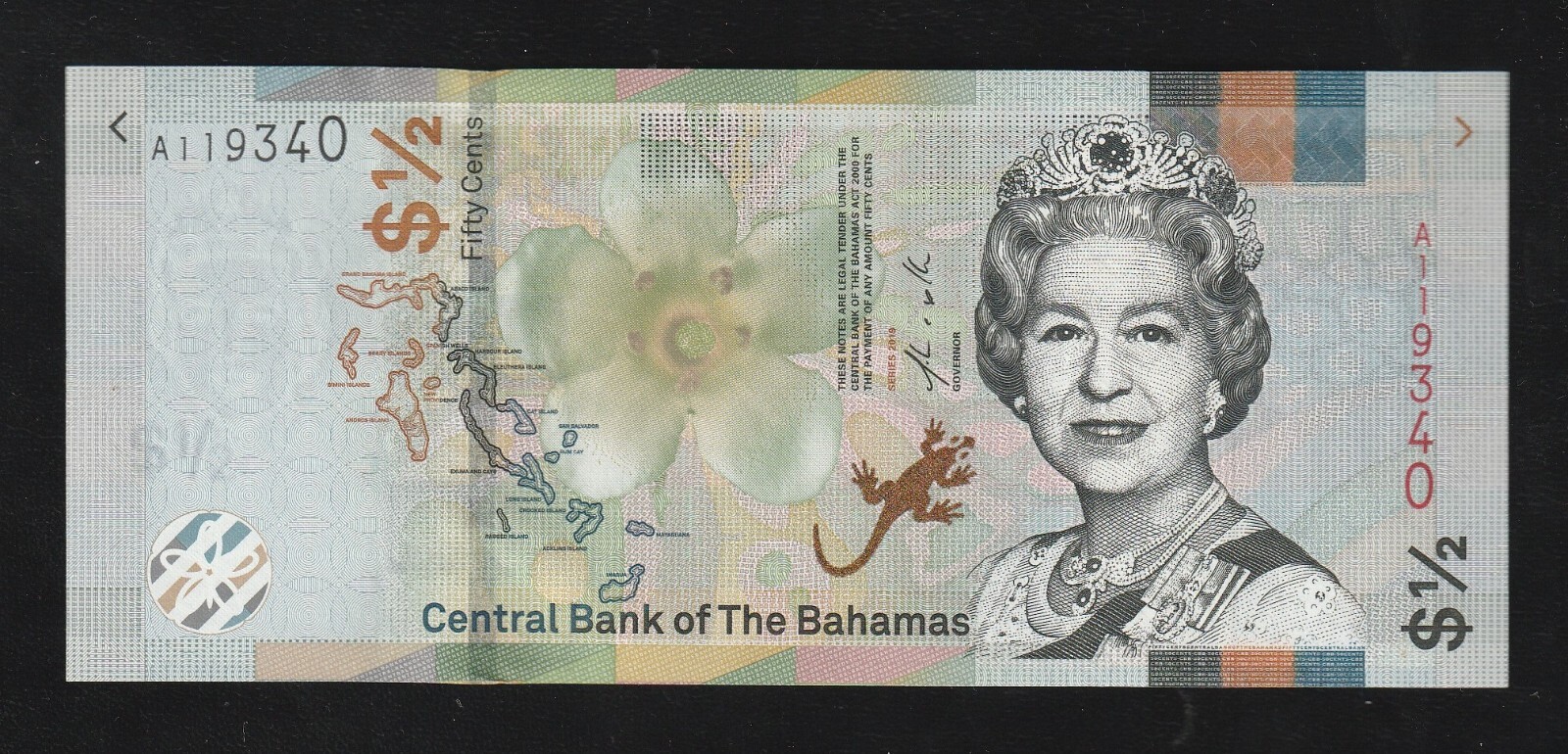 Bahamas, 1/2 dollar (50 cents), 2018 (2019), P-76A, QEII, Uncirculated Banknote