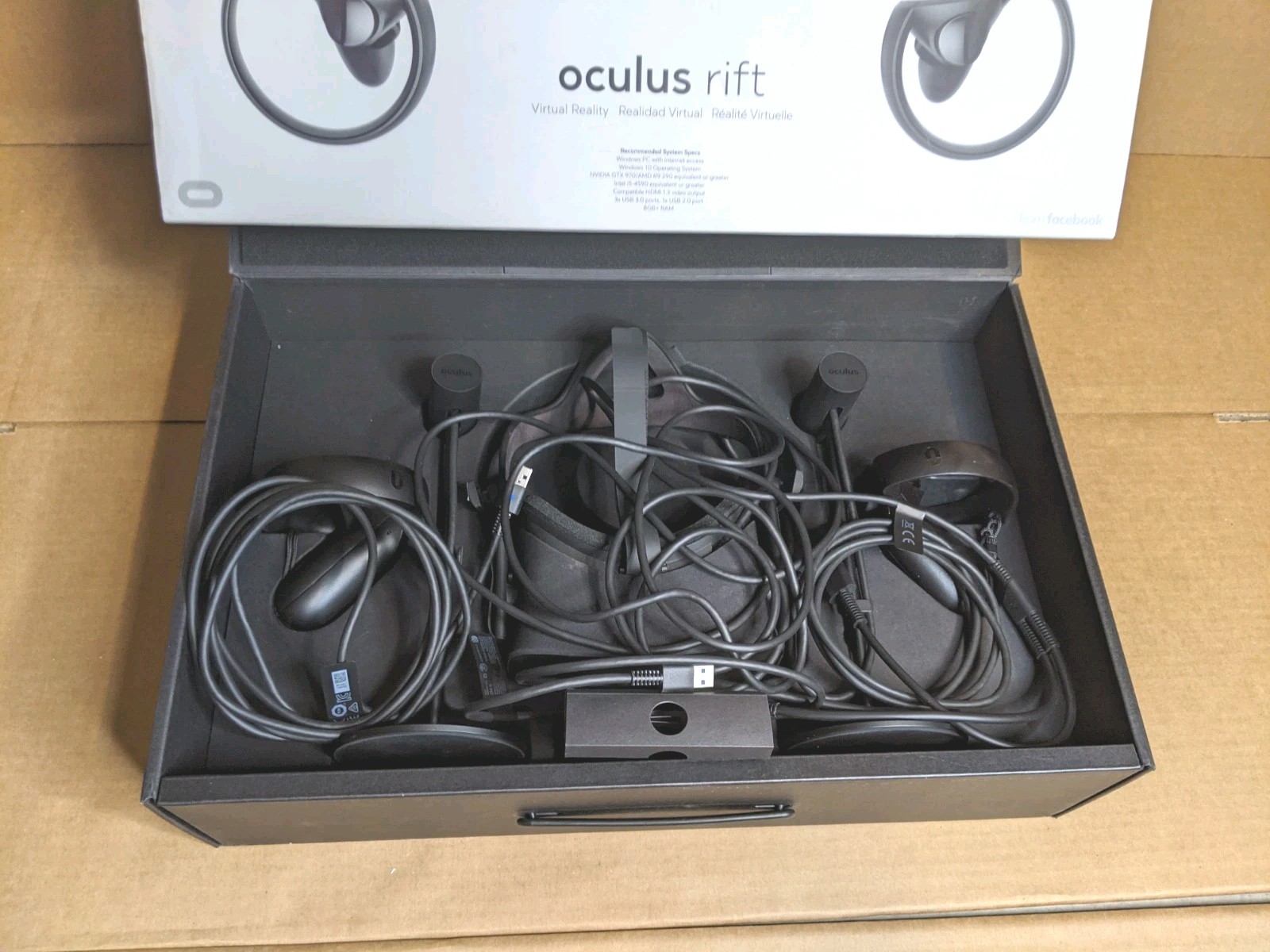Oculus Rift CV1 VR Headset Complete Box Touch Controllers Sensors Untested Read
