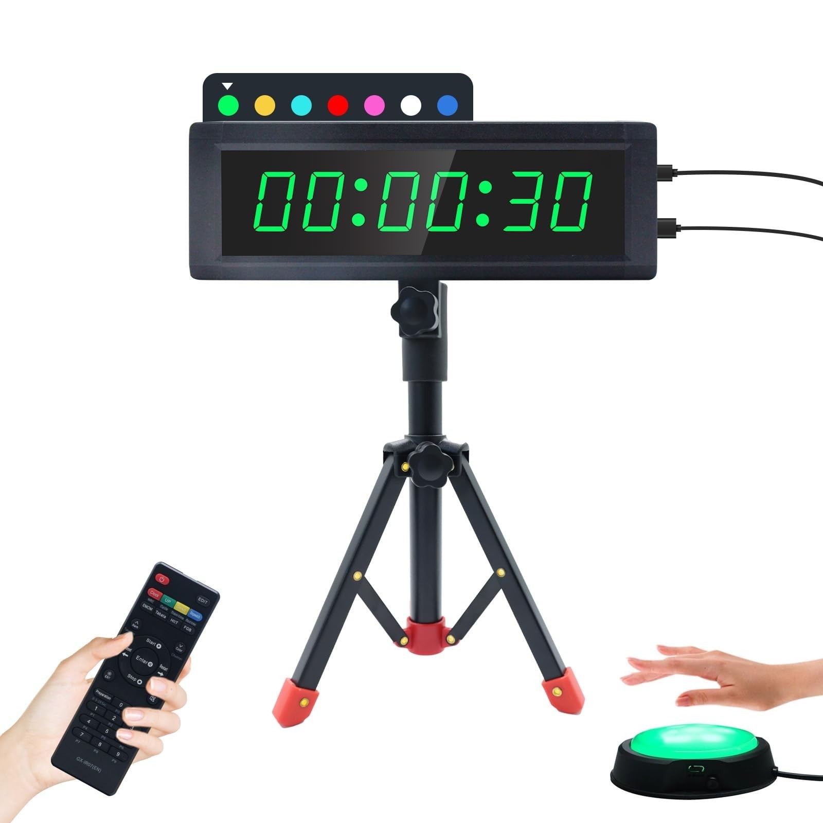 Programmable Gym Timer with Remote, 7 RGB Colors, Interval Countdown Stopwatch,
