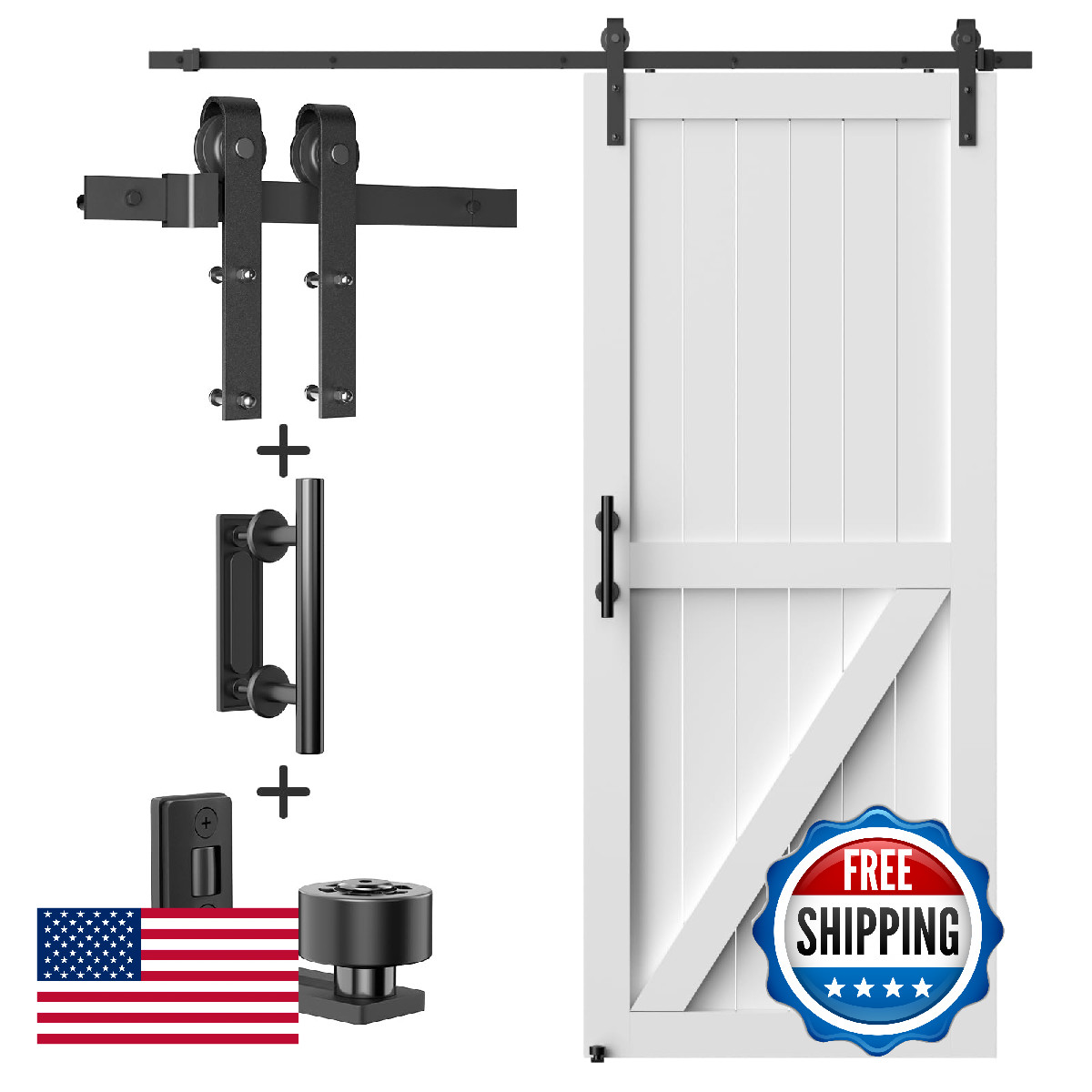 FLYVLIEG 6.6ft Sliding Barn Door Hardware Kit Track Handle Floor Guide Easy Inst