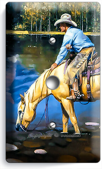 COUNTRY WESTERN COWBOY HORSE LAKE MOUNTAINS LIGHT DIMMER CABLE WALL PLATES DECOR