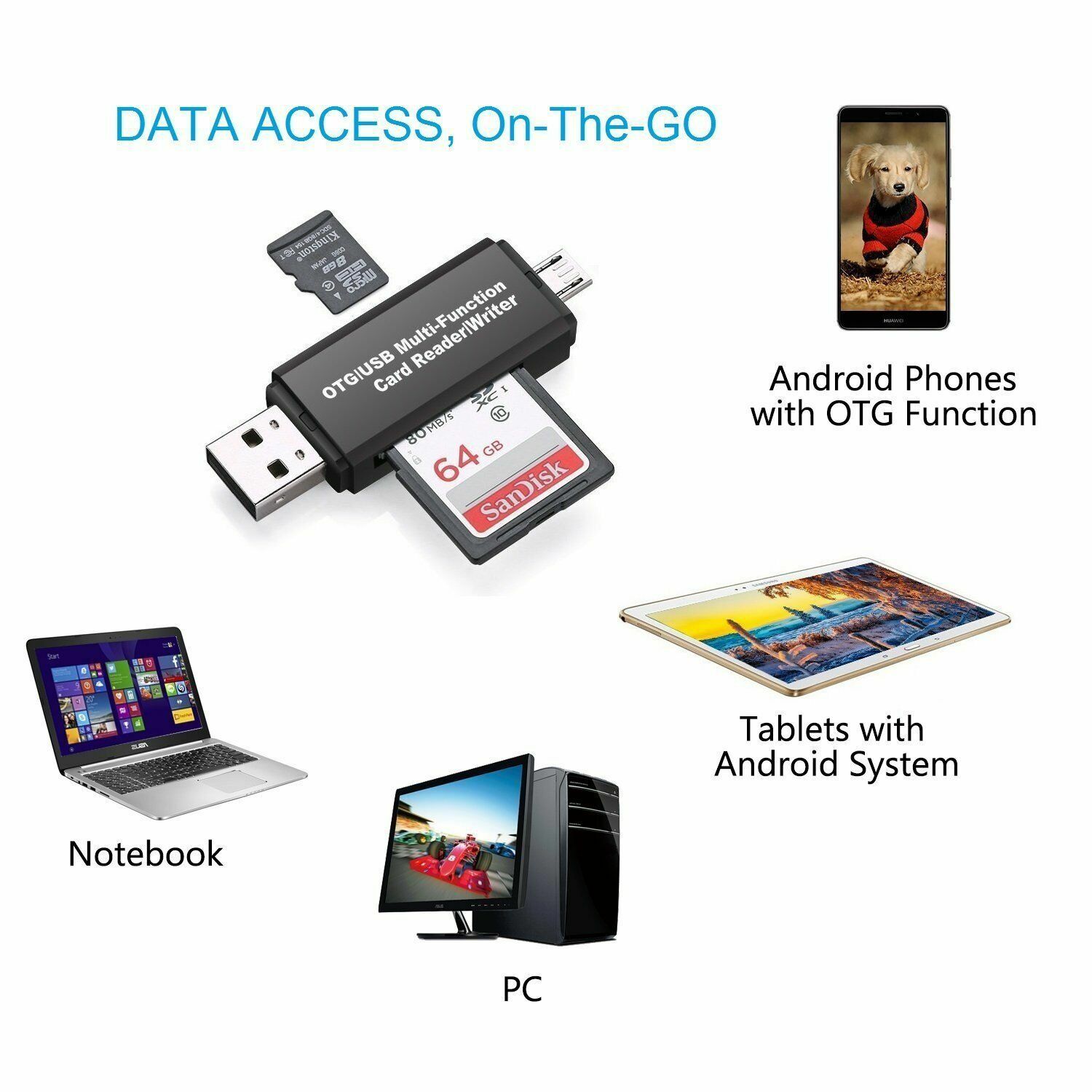 USB Micro USB SD TF Memory Card Reader OTG Adapter for Laptop PC Smart Phone