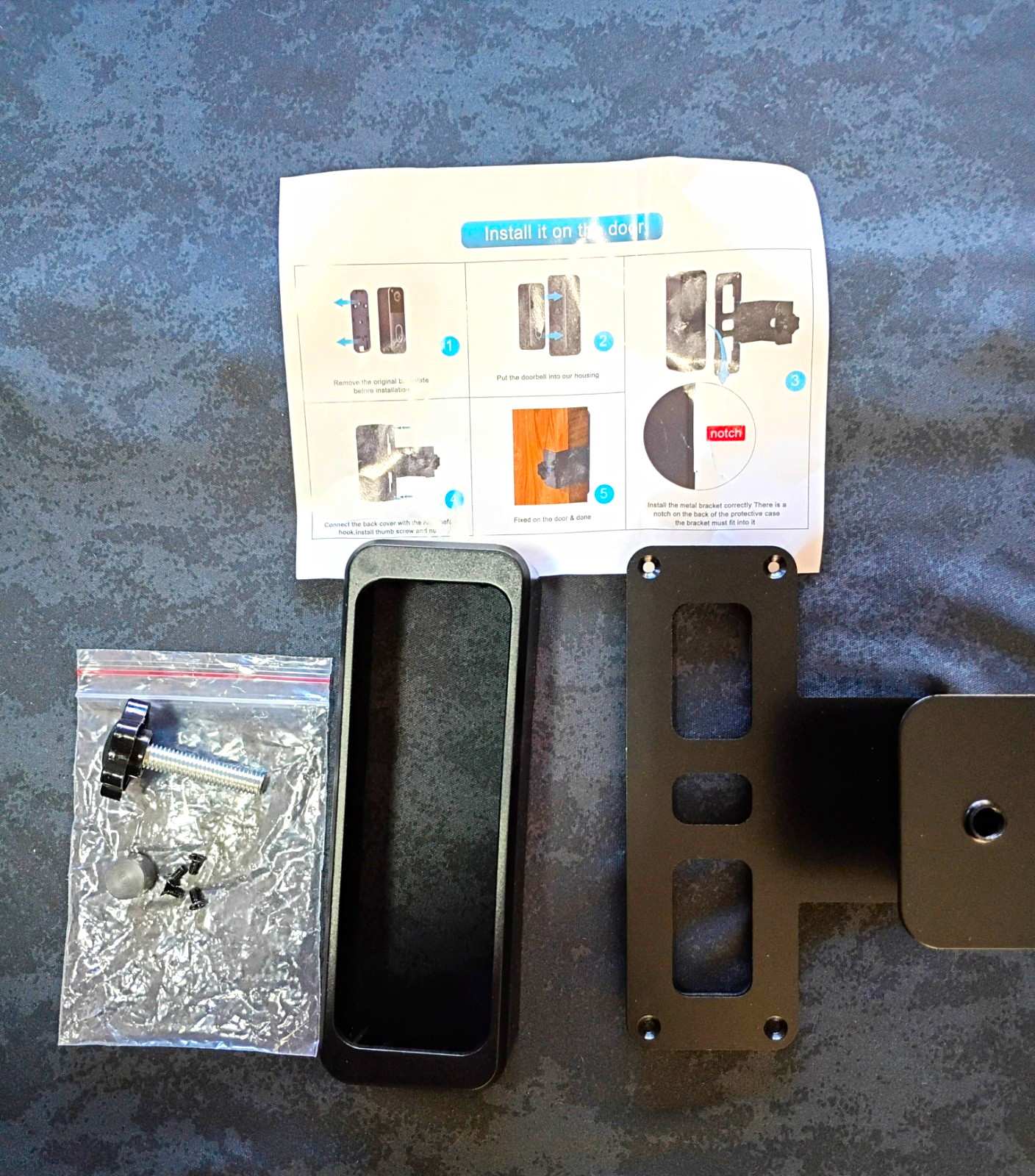 Anti Theft Adjustable Door Mount Bracket for Ring Video Doorbell w/ Hardware Blk