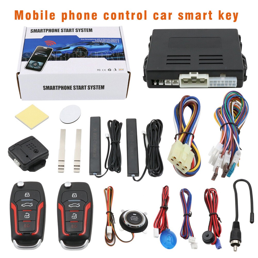 Car Smart Keyless Entry Engine Start Stop Alarm System Push Button Remote Auto