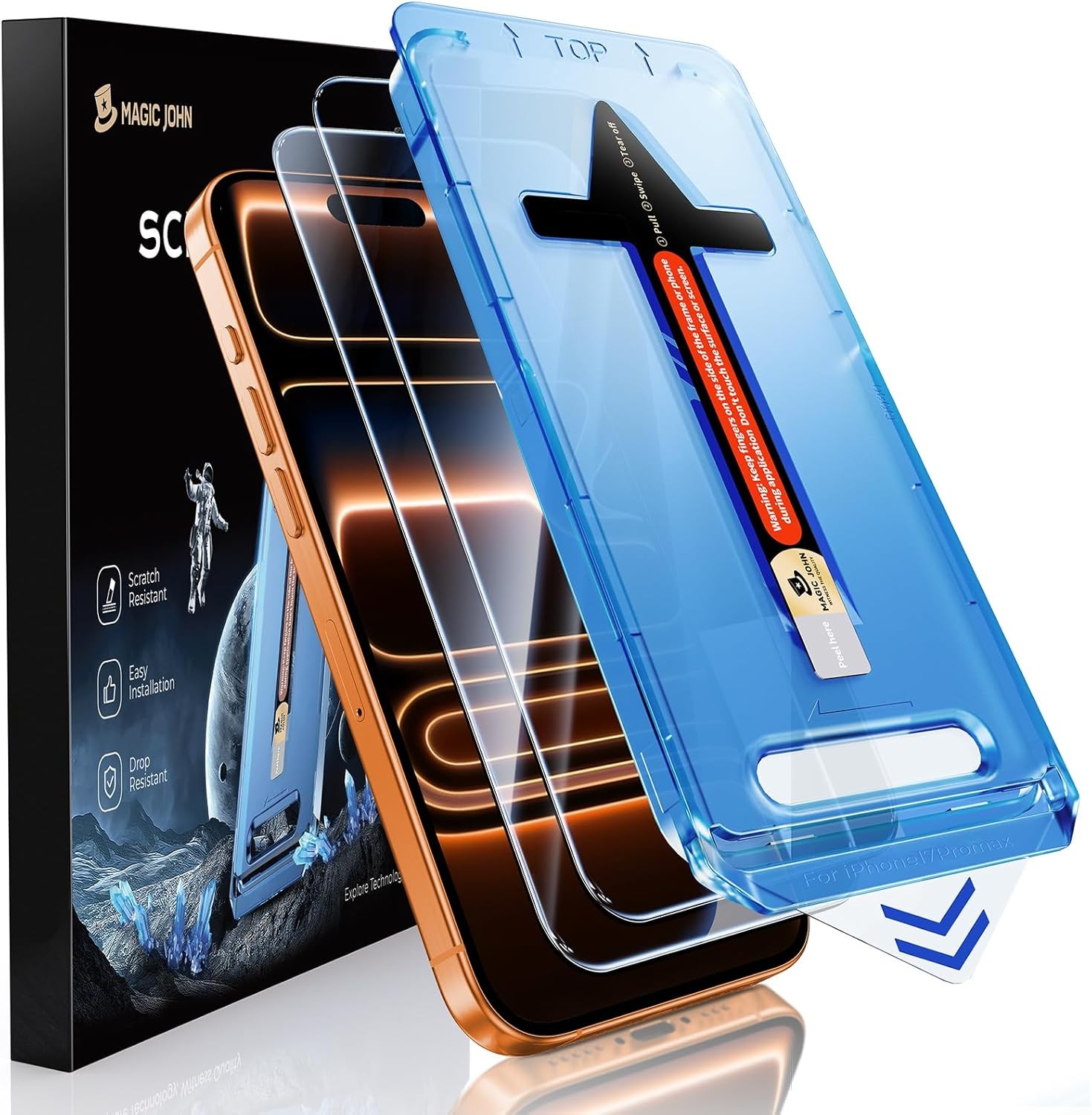 MAGIC JOHN 2 Pack Clear for iPhone 17 Pro Max Screen Protector tempered Glass