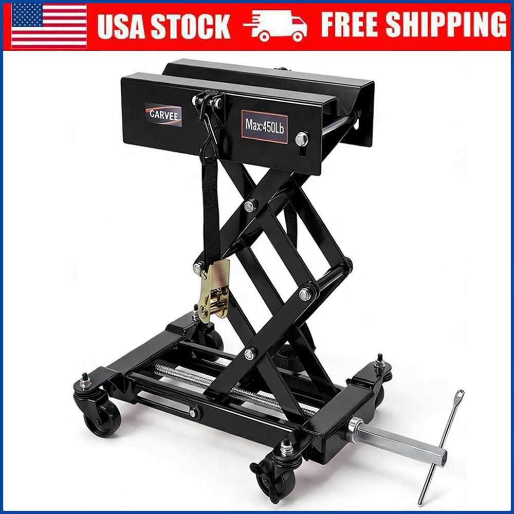 450 LBS Low Profile Transmission Jack Auto Repair Lift 7-23 Inch w/Safety Straps