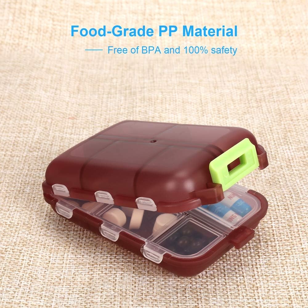 2PCS Travel Pill Organizer Box, Portable Case, Box Grey+dark Red