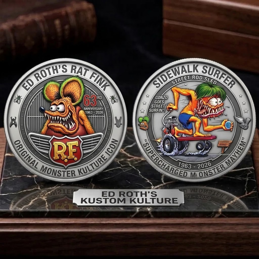 Hot Rat Fink Ed Roth 63rd Anniversary Sidewalk Surfer Commemorative Coin   NO221