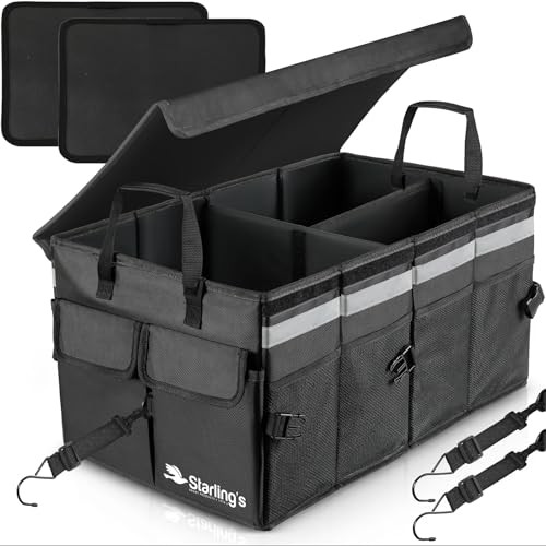 Car Trunk Organizer Super Strong, Foldable Storage Cargo Large with Lid Black