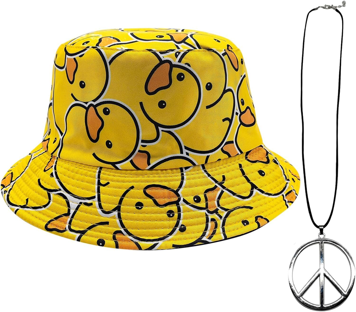 Bucket Hats Double-Side-Wear Reversible Fashion One Size, Rubber Duck Pattern