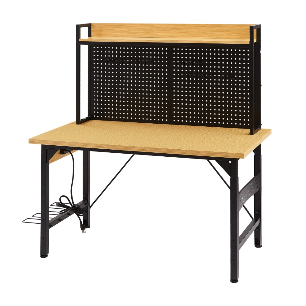 48" Adjustable Rolling Workbench Pegboard 1600lb AC/USB Shelf