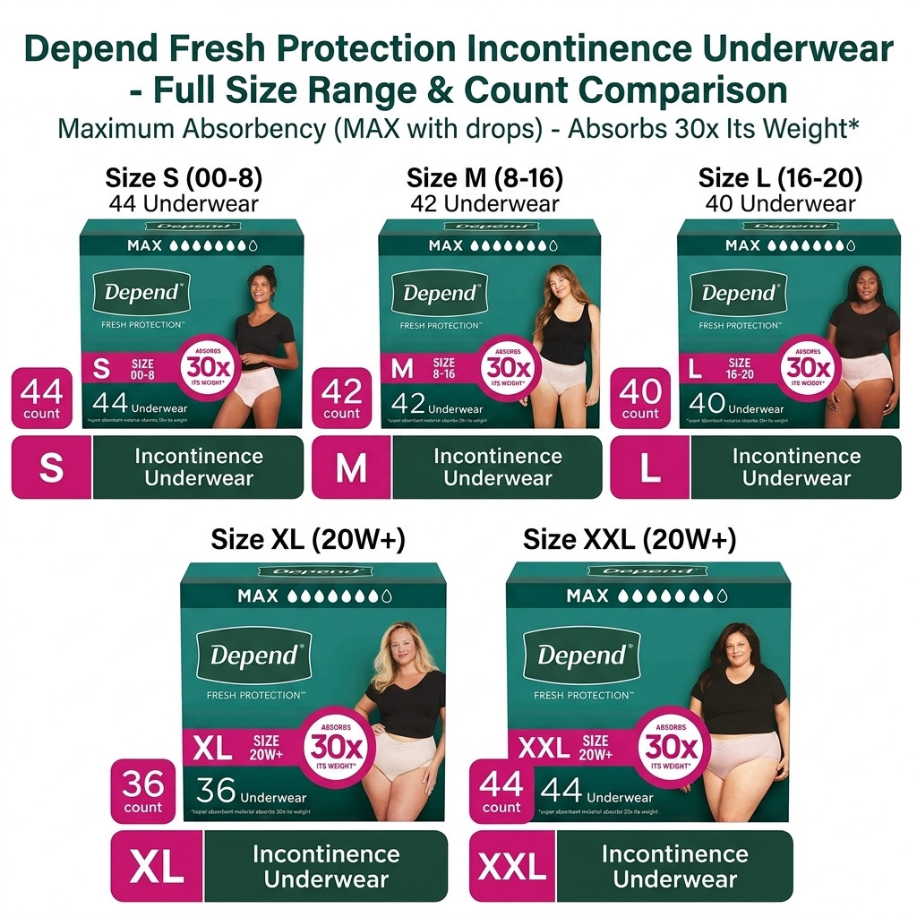 Depend Fresh Protection Women's Incontinence Underwear Diapers 36 count USA