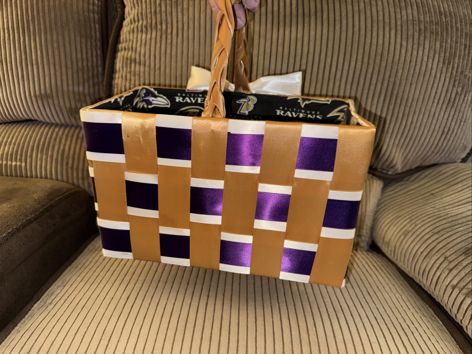 Handmade Baltimore Ravens Ribbon Basket
