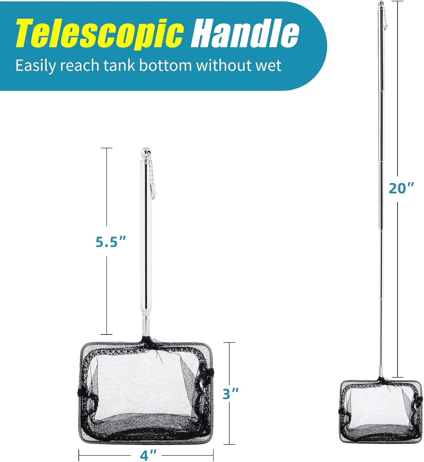 Extendable Aquarium Net with Adjustable Handle - Safe Netting for Delicate Fish