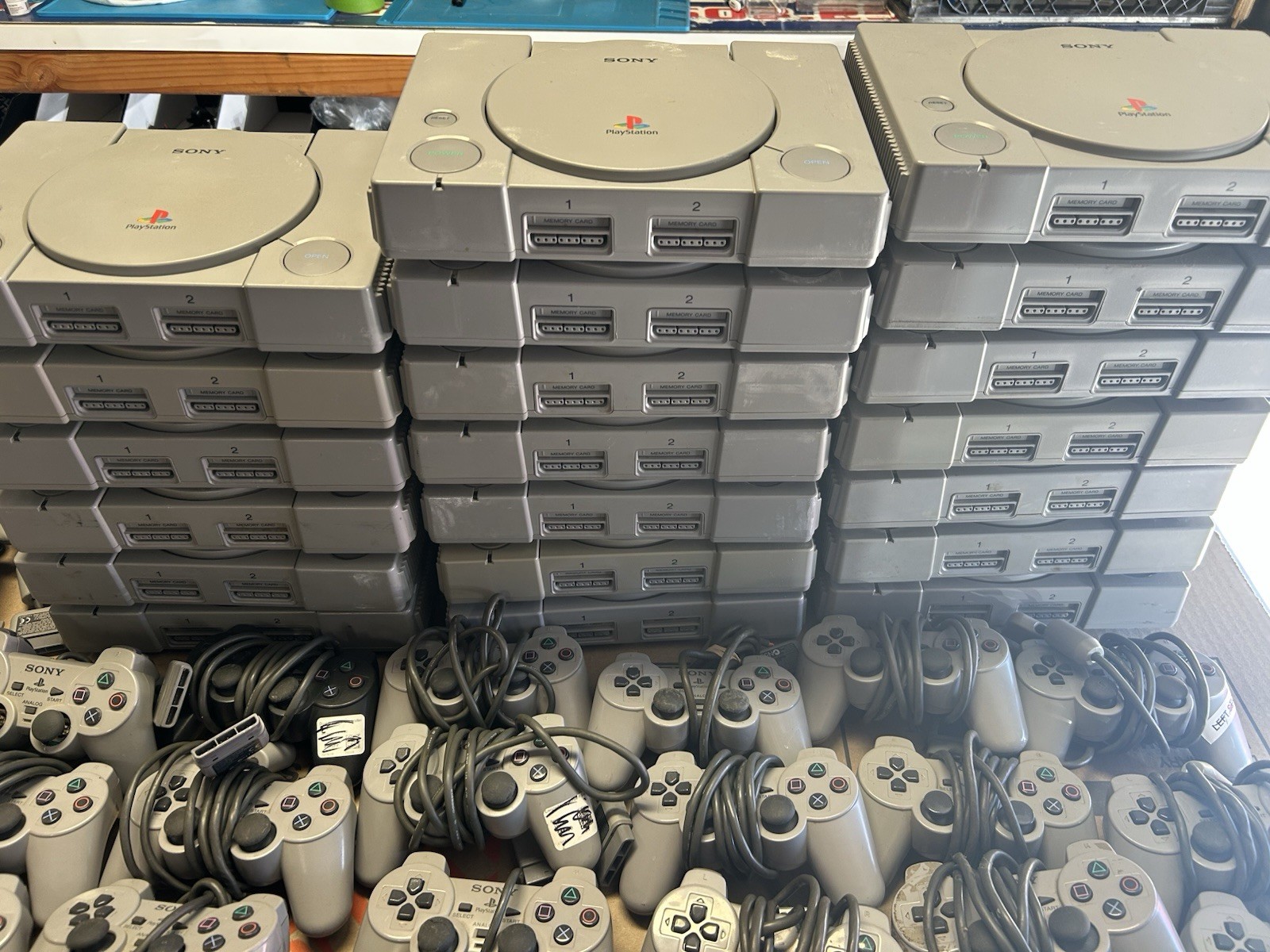 (20) Playstation 1 PS1 Systems (63) Controllers LOT PARTS REPAIR BROKEN AS-IS