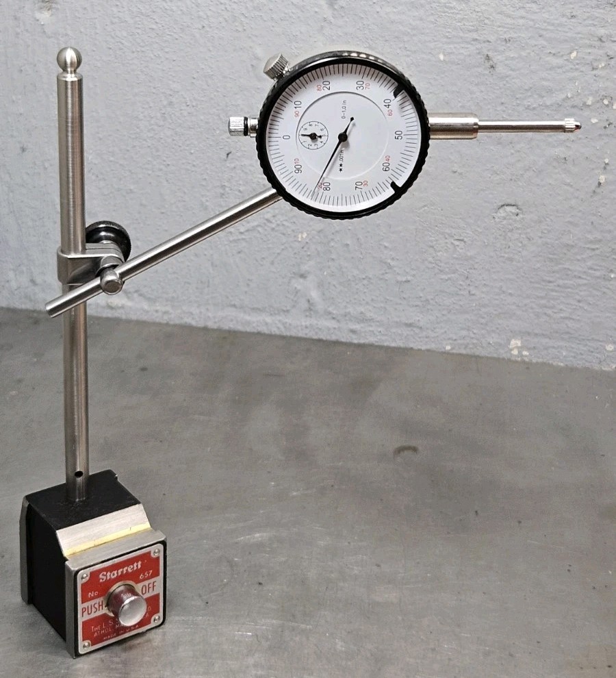 Starrett No. 657AA magnetic base + 1" dial indicator - micrometer - caliper