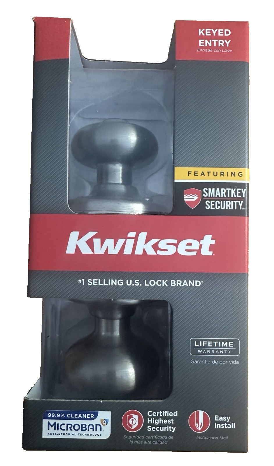 NEW Kwikset Round Satin Nickel Exterior Entry Door Knob set Featuring SmartKey