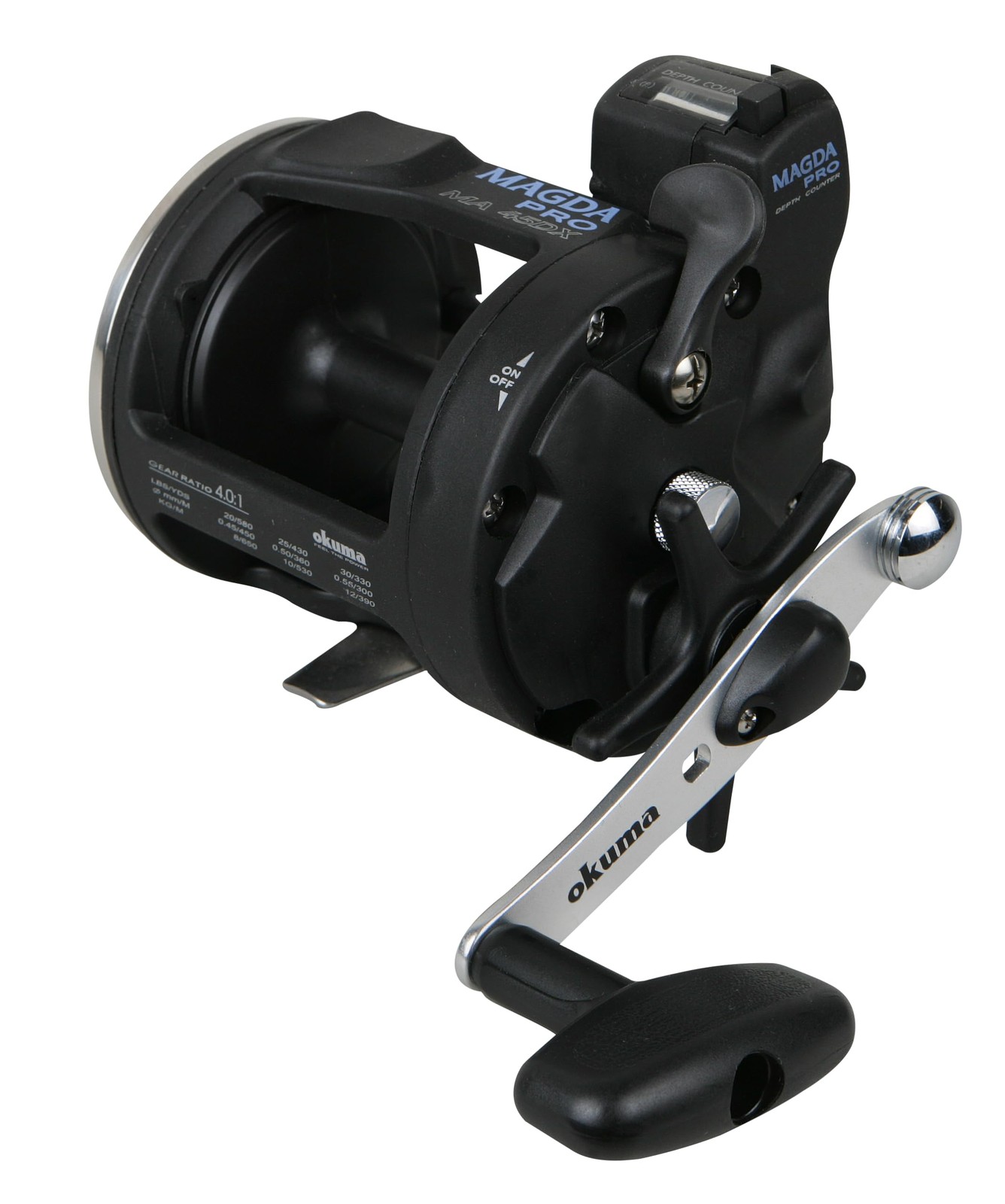 Okuma Magda Pro Line Counter Levelwind Trolling Reel, Small, Black/Silver, MA-15