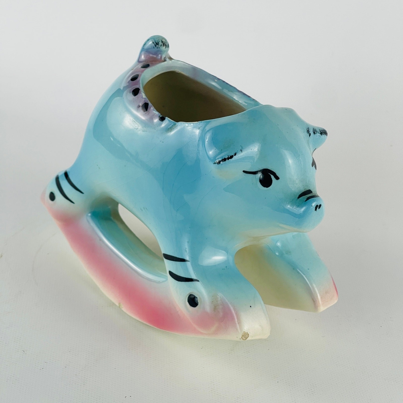 Vintage 1950’s Rocking Pig Planter Blue Pink