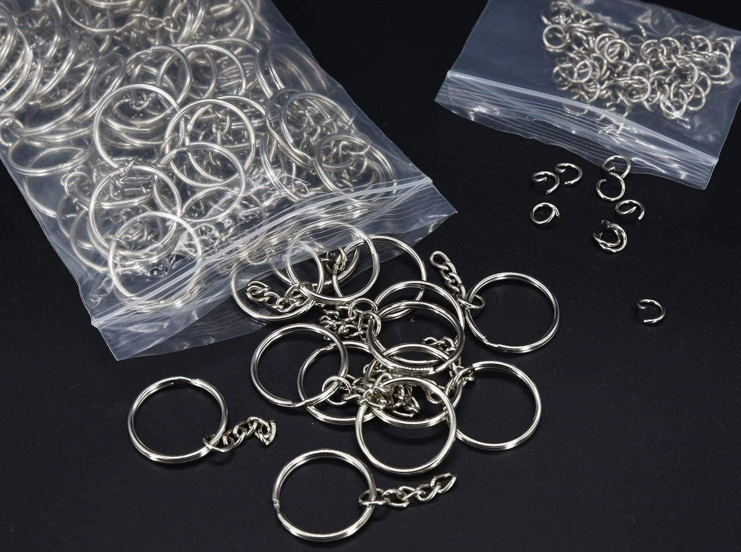 100 Pack Key Ring with Chain and Open Jump,1 Inch Split round Keychain Rings Bul