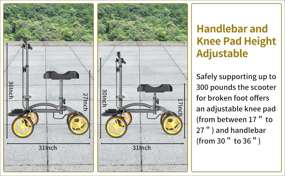Lightweight Knee Scooter, Foldable & Adjustable Knee Scooter for Adults (Grey)