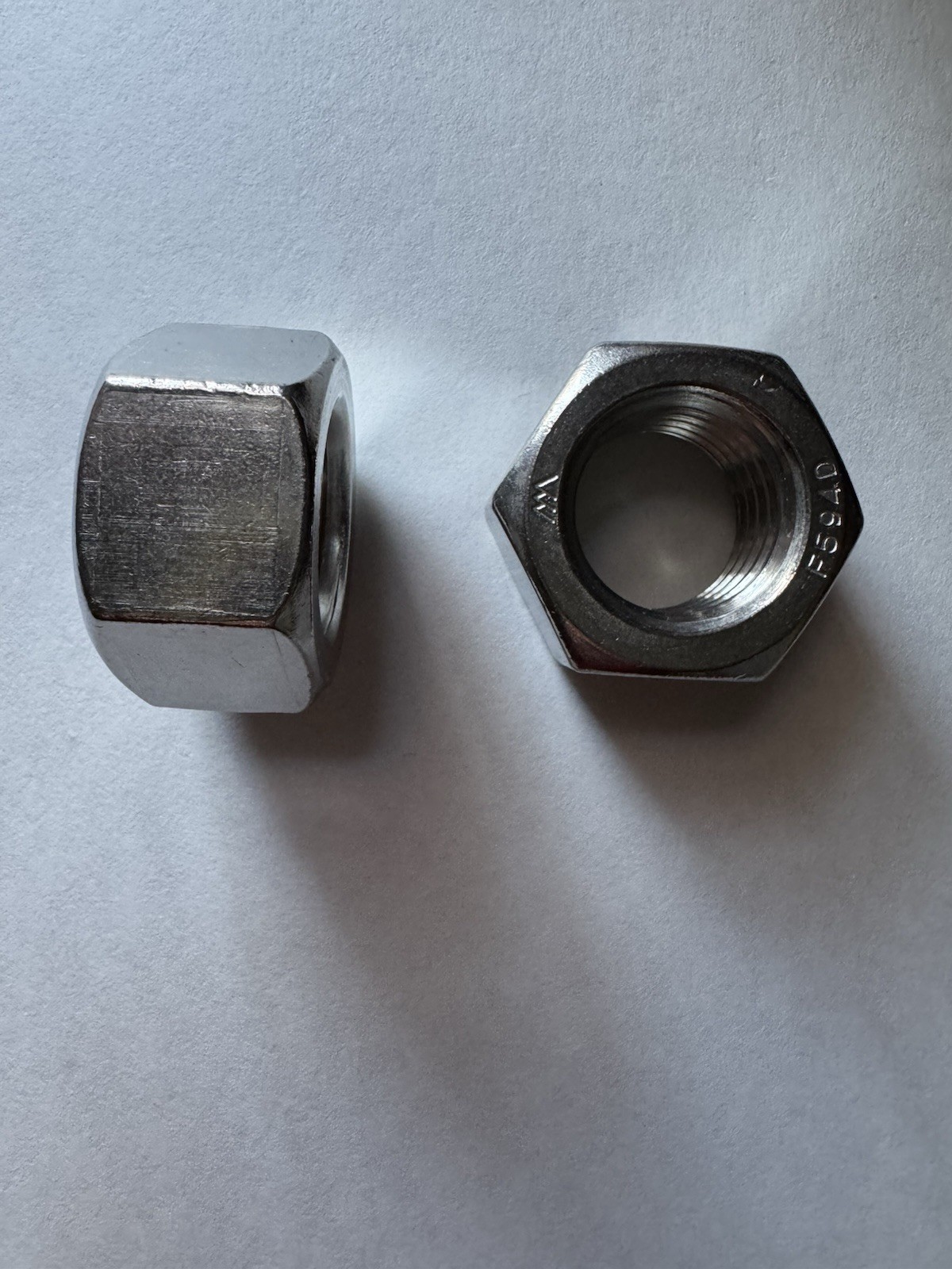 STAINLESS STEEL HEX NUTS.  1 1/8" - 7 ,   18-8 ,   2 PCS.  NEW