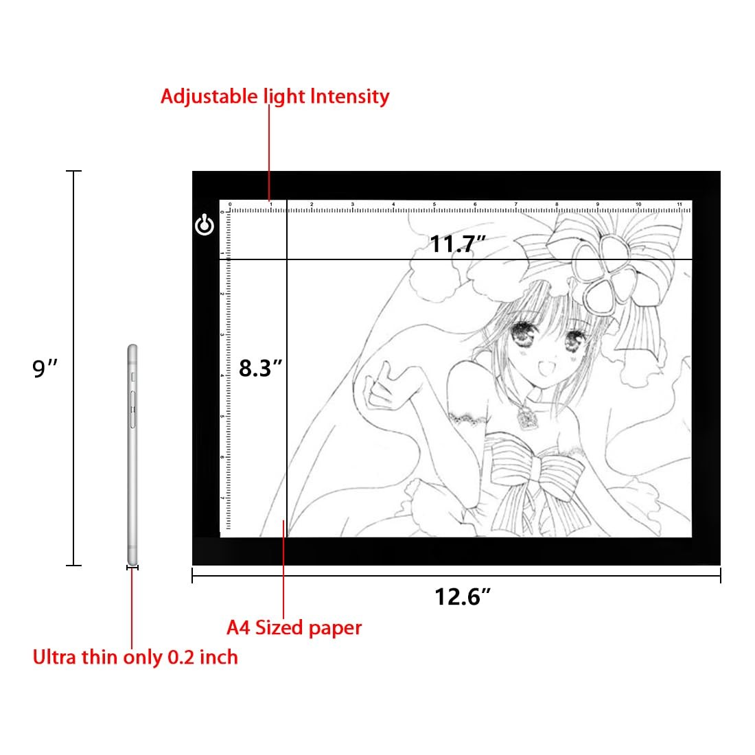 LitEnergy A4 LED Copy Board Light Tracing Box, Adjustable USB 01 - A4, BLACK