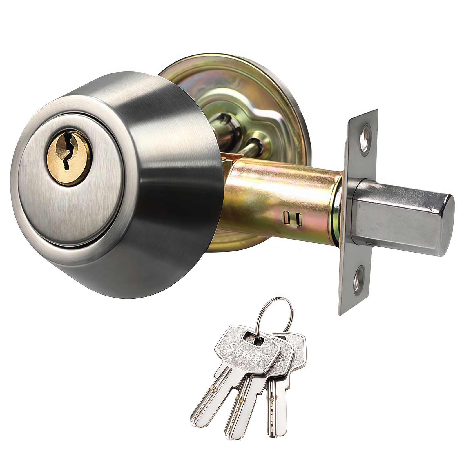 Eiqikayo Silver Steel Single Cylinder Deadbolt for Front Door & Garage Door, ...